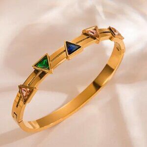 Gold Plated Multicolor Geometric Zircon Bangle Bracelet